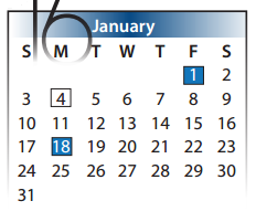 District School Academic Calendar for Alter Lrn Ctr for January 2016