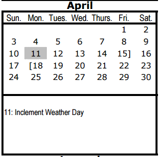 District School Academic Calendar for Robert T Hill Middle for April 2016