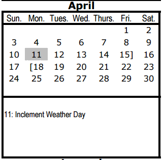 District School Academic Calendar for Juvenile Justice Aep for April 2016