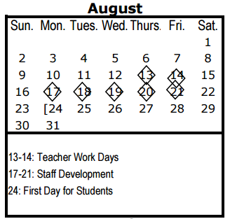 District School Academic Calendar for C A Tatum Jr Elementary School for August 2015