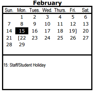 District School Academic Calendar for W T White H S for February 2016