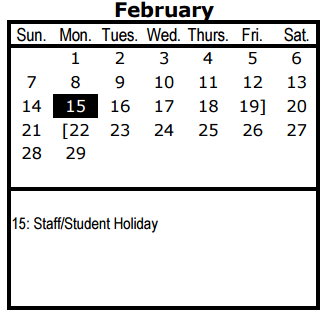 District School Academic Calendar for Roosevelt High School for February 2016