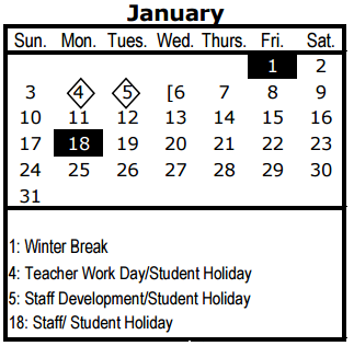 District School Academic Calendar for Albert S Johnston Elementary School for January 2016
