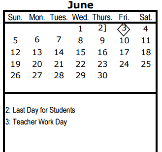 District School Academic Calendar for H W Lang Middle School for June 2016