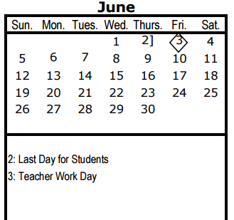 District School Academic Calendar for Irma Rangel Ywl School for June 2016