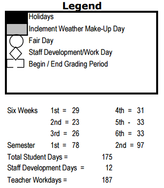 District School Academic Calendar Key for W H Atwell Middle