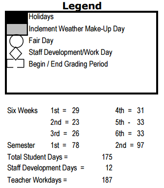 District School Academic Calendar Legend for Seagoville Elementary School