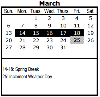 District School Academic Calendar for John F Kennedy L C for March 2016