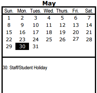 District School Academic Calendar for Birdie Alexander Elementary School for May 2016