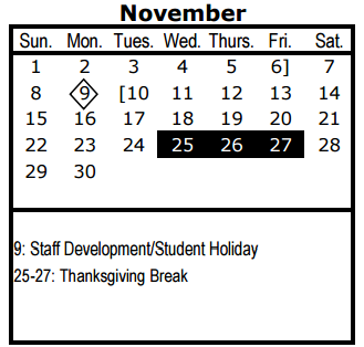 District School Academic Calendar for School For The Talented & Gifted for November 2015