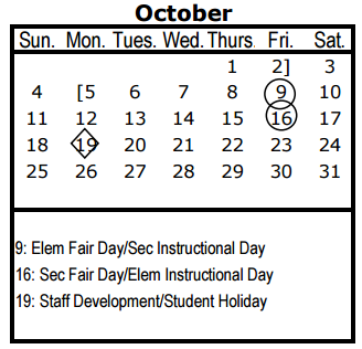 District School Academic Calendar for Benjamin Franklin Middle for October 2015