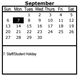 District School Academic Calendar for Dealey Montessori Acad for September 2015