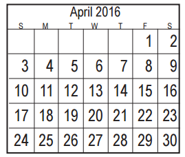 District School Academic Calendar for Early Childhood Center for April 2016