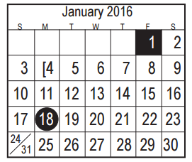 District School Academic Calendar for Parkwood Elementary for January 2016