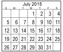 District School Academic Calendar for Harris Co J J A E P for July 2015