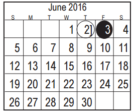 District School Academic Calendar for Early Childhood Center for June 2016