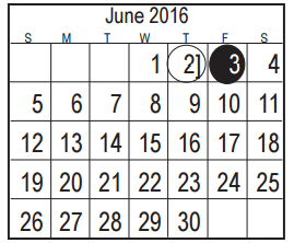 District School Academic Calendar for Carpenter Elementary for June 2016