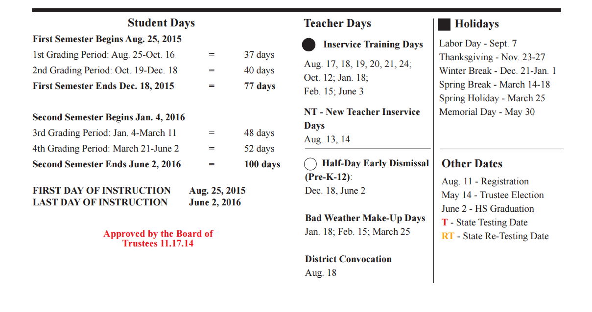 District School Academic Calendar Key for Fairmont Jr High