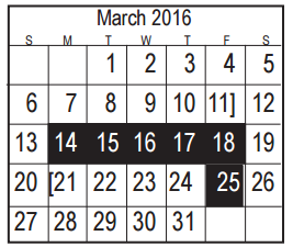 District School Academic Calendar for Jp Dabbs Elementary for March 2016