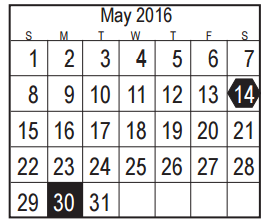 District School Academic Calendar for Parkwood Elementary for May 2016