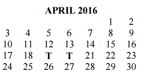 District School Academic Calendar for Popham Elementary for April 2016