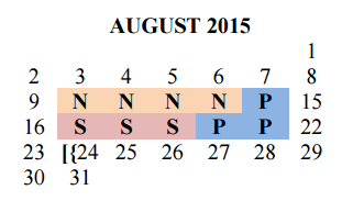 District School Academic Calendar for Del Valle Opportunity Ctr for August 2015