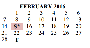 District School Academic Calendar for Del Valle Opportunity Ctr for February 2016
