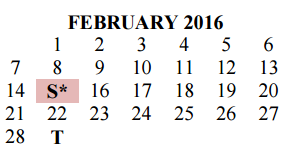 District School Academic Calendar for Travis Co J J A E P for February 2016