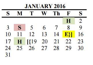 District School Academic Calendar for Hornsby Dunlap Elementary School for January 2016