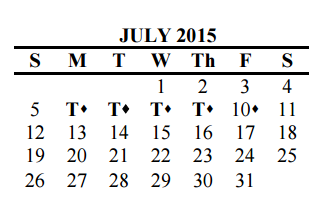 District School Academic Calendar for Smith Elementary for July 2015