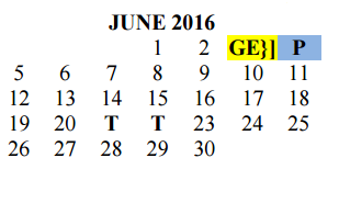 District School Academic Calendar for Travis Co J J A E P for June 2016