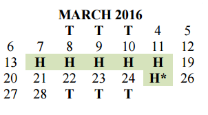 District School Academic Calendar for Smith Elementary for March 2016