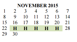 District School Academic Calendar for Hornsby Dunlap Elementary School for November 2015