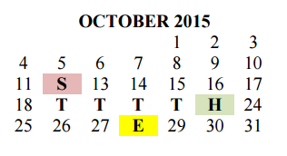 District School Academic Calendar for Del Valle Opportunity Ctr for October 2015