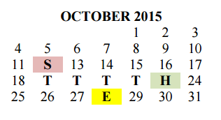 District School Academic Calendar for Travis Co J J A E P for October 2015