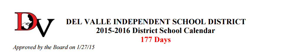 District School Academic Calendar for Del Valle Opportunity Ctr