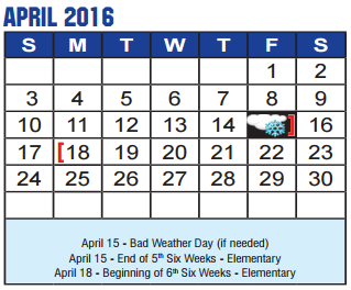 District School Academic Calendar for Newton Rayzor Elementary for April 2016