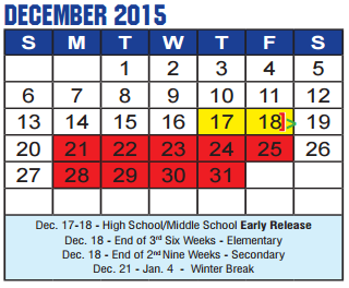 District School Academic Calendar for Rivera El for December 2015