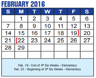 District School Academic Calendar for Community Ed for February 2016