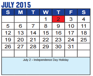 District School Academic Calendar for Rivera El for July 2015
