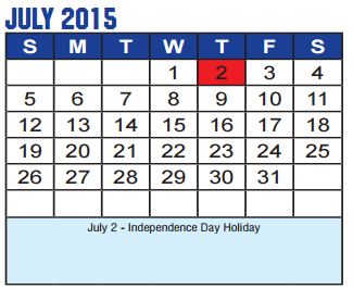 District School Academic Calendar for Lee Elementary for July 2015