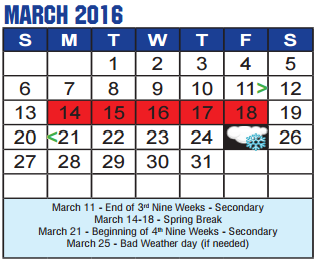 District School Academic Calendar for Community Ed for March 2016