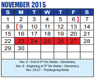 District School Academic Calendar for Lee Elementary for November 2015