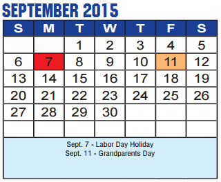 District School Academic Calendar for Denton Co J J A E P for September 2015