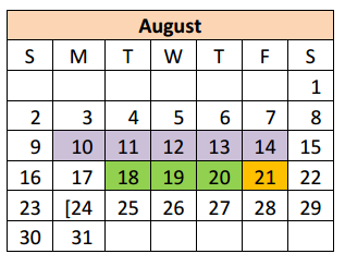 District School Academic Calendar for Donna Alternative Education Progra for August 2015
