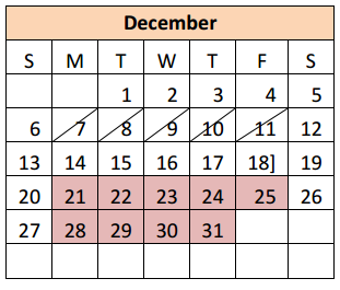 District School Academic Calendar for Hidalgo Co J J A E P for December 2015