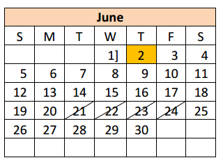 District School Academic Calendar for Donna Alternative Education Progra for June 2016