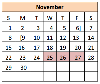 District School Academic Calendar for Donna Alternative Education Progra for November 2015