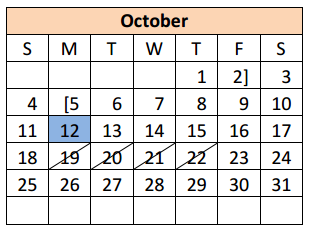 District School Academic Calendar for Hidalgo Co J J A E P for October 2015