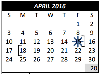 District School Academic Calendar for High Country Elementary for April 2016